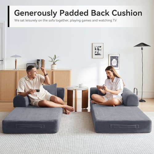 79" Convertible Sofa Bed, Boneless Couch for Living Room (Dark Gray)