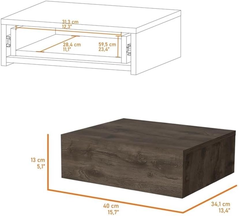 Vienna 1-Drawer Manufactured Wood Floating Nightstand, Dark Brown