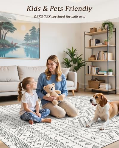 Miukiki 8x10 Area Rug for Living Room, Washable Soft Non Slip Rug Grey