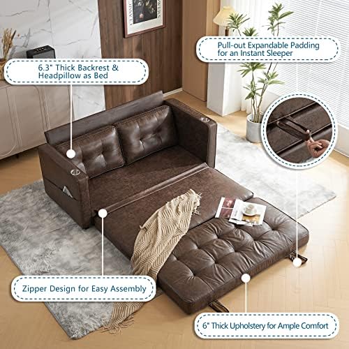 VINGLI Upgraded 64" W 84" L Full Size Futon Sofa Bed, 6" Thick...