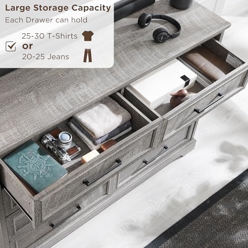ACCOHOHO Farmhouse 8 Drawers Dresser Chests for Bedroom, Gray