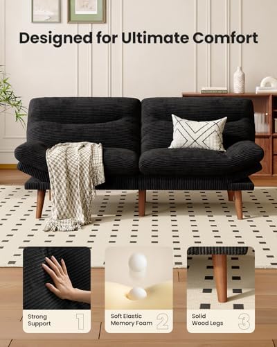 Amada 66 inch 3-in-1 Convertible Futon Sofa Bed, Black