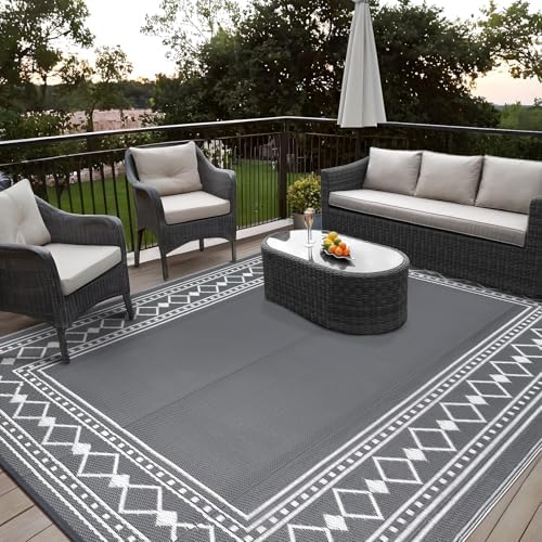 GarveeHome Outdoor Rug 8x10 Waterproof Patio Rugs Modern Bordered Reversible ...