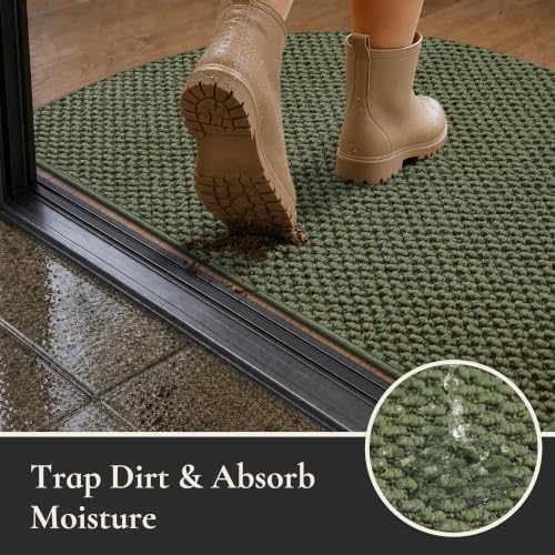 Dirt Trapper Door Mat 26" x 40", Non-Slip, Half Circle, Green