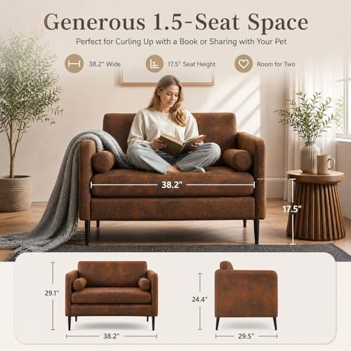 Karl home 38.2" Club Chair, Bronzing Cloth Accent Chair, Brown