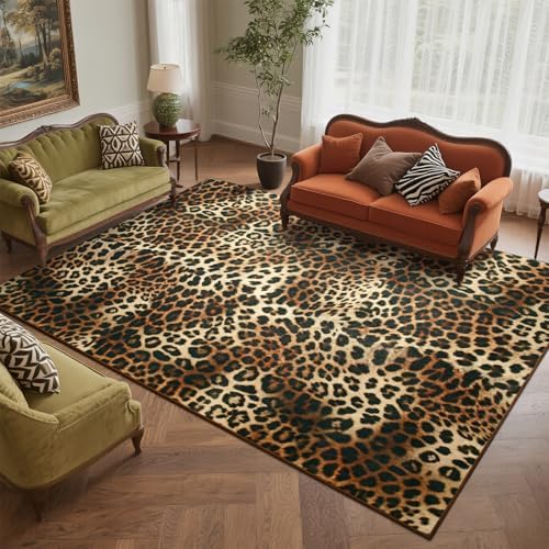 DweIke Leopard Rugs for Living Room, 8x10 Cheetah Print Rug for Bedroom Decor...