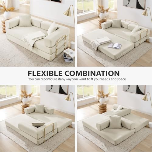 4-in-1 Folding Convertible Sofa Bed, 78 Inch Boneless Couch with Fixed-Shape ...