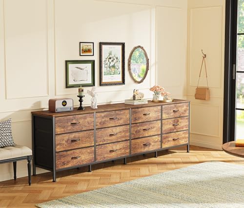 Huuger 70 Inch Dresser for Bedroom, TV Stand for 65, 75, 80 Inch TV, 12 Fabri...