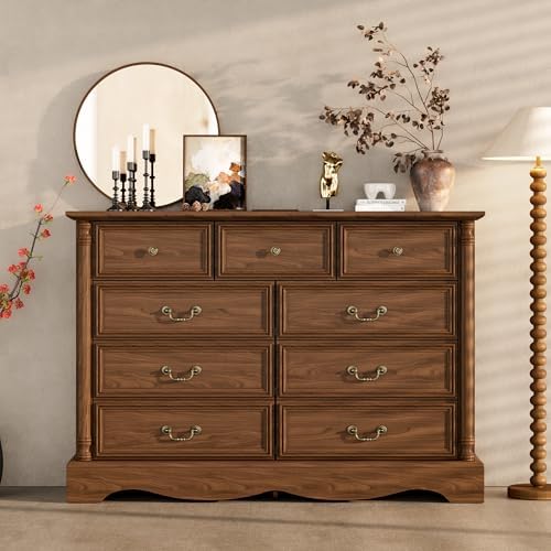 Farmhouse 9-Drawer Dresser with Charging Station for Bedroom