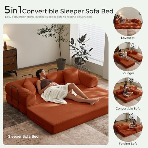 79" Convertible Futon Sofa Bed, Boneless Couch for Living Room | Orange