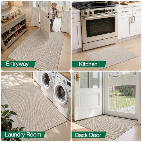LUMI Ultra Thin Indoor Door Mat 32"x48", Entrance Doormat, Beige