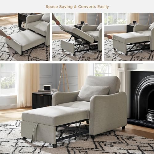 mopio Sophie Sleeper Chair, Sofa Bed, Accent Chair (Light Gray Fabric)