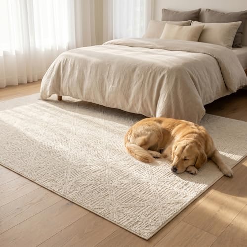 jxgzyy Neutral Area Rug 5 x 7 Cream Checked Carpet for Living Room