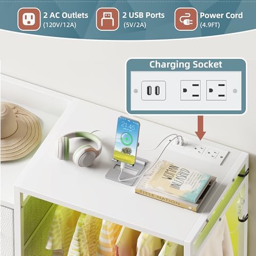 HIGDBFE 8-Drawer Dresser with Hanging Rack for Bedroom, White, 11.8" D