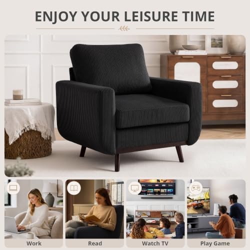Accent Chair for Bedroom,Reading Chair with Deep Seat,Corduroy Armchair with ...