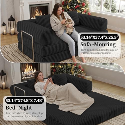 BSHOMGI Convertible Futon Sofa Bed, Boneless Couch for Living Room,Modular Fu...