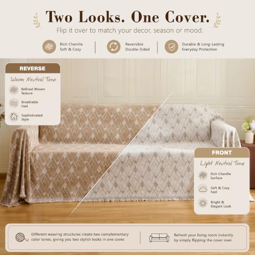 Carriediosa Farmhouse Diamond Pattern Chenille Couch Cover for Sofa 91x134