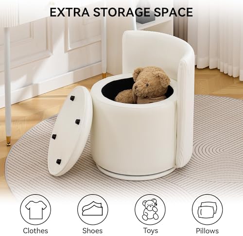 WUTUTUEE Faux Leather Vanity Chair with Storage, 360° Swivel Makeup Chair wit...