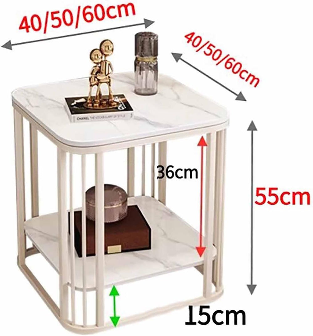 BK&MF Modern Small End Table with Metal Frame,Mobile 2 Tier Sofa Table Li...