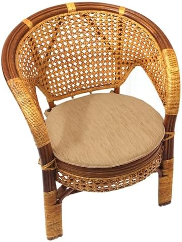 Pelangi Handmade Rattan Dining Wicker Chair Colonial Color w/Cream Cushion