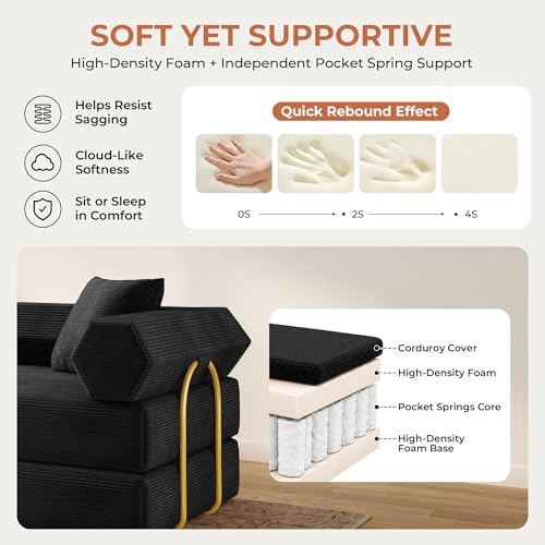 79" Convertible Futon Sofa Bed, Boneless Couch for Living Room | Black