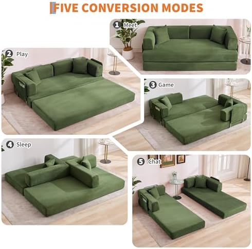 Garvee 5-in-1 Convertible Sofa Bed, 78.8" Modular Corduroy Sleeper with ...