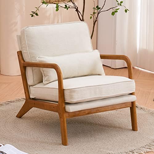 Bonnlo Fine Beige Accent Chairs Set of 2, Upholstered Mid Century Modern Loun...