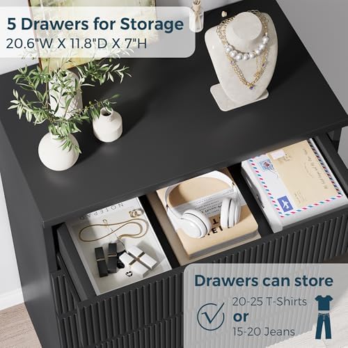 Jocoevol 5 Drawer Dresser, 43" Tall Dresser Chest of Drawers Fluted Desi...