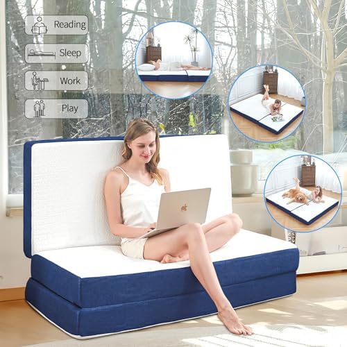 Foldable Mattress Full Size, 6" Trifold Mattress Futon Murphy Bed,White