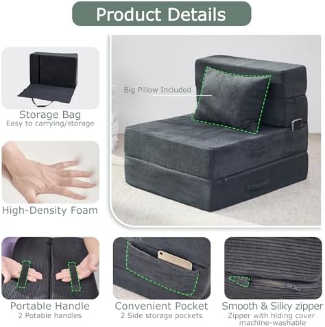 Folding Sofa Bed, Convertible Sleeper Chair Bed, Floor Sofa with Bag