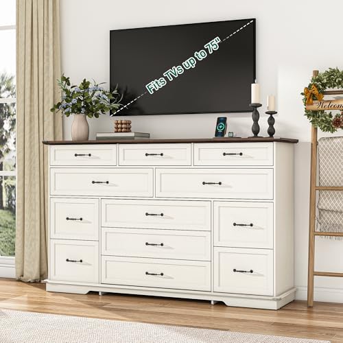 jiteentarou Tall Farmhouse 12 Drawer Dresser for Bedroom,63” Wood Dresser &am...