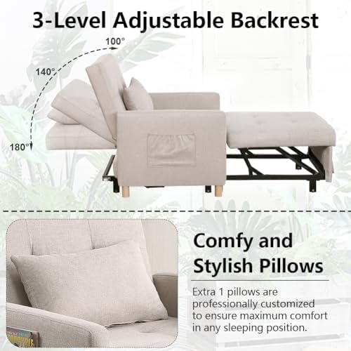3 in 1 Convertible Sleeper Chair, Pull-Out Sofa Bed with Adjustable Backrest,...