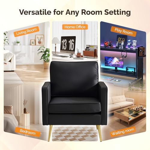 VINGLI Faux Leather Accent Chairs Set of 2 with Gold Legs for Living Room