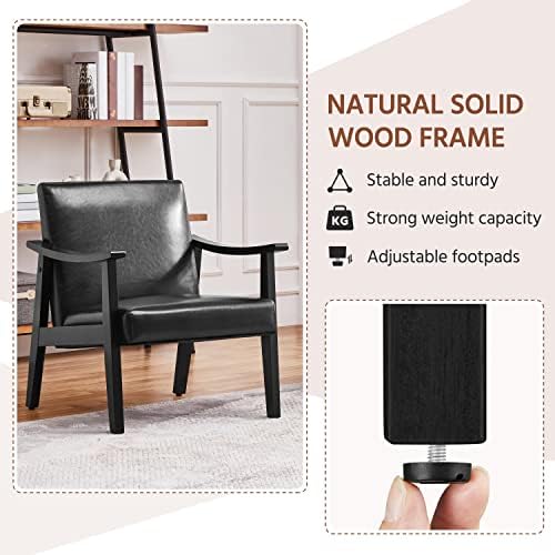 Yaheetech Accent Chairs Set of 2, Mid-Century Faux Leather Armchairs, Black