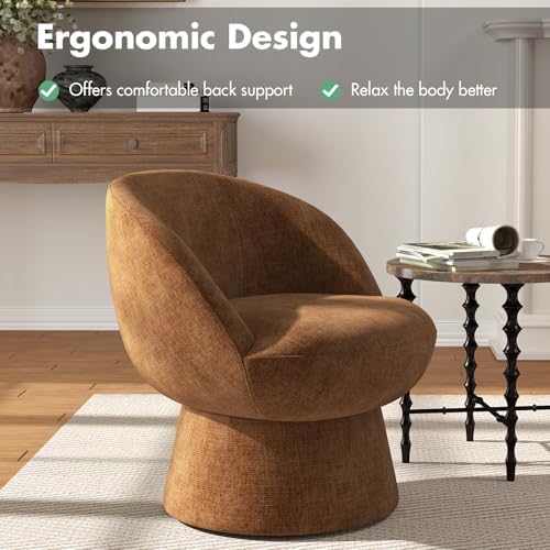 Modern Swivel Barrel Lounge Chair, Brown Chenille Accent Chair
