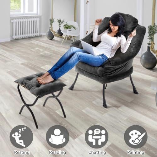 Lazy Chair with Folding Ottoman,Leisure Sofa Chair,Soft Fabric Armchair with ...
