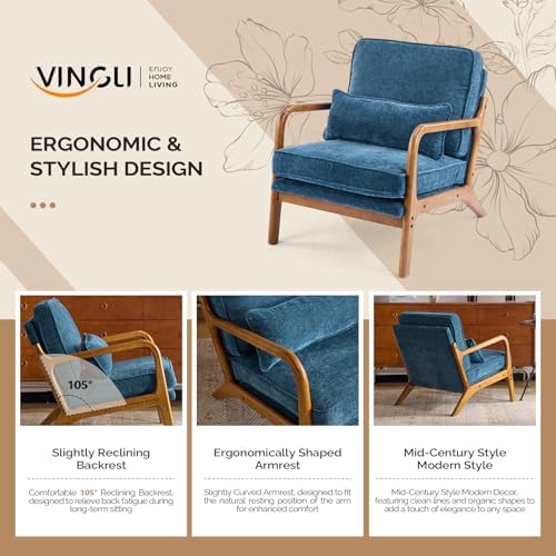 VINGLI Chenille Mid-Century Modern Accent Chair Set of 2, Cute Reading Arm Ch...