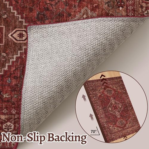 Tangsoo Red 8x10 Washable Area Rugs for Living Room, Non Slip Large Rug