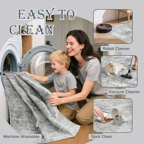 Cochyean 9x12 Area Rug Large Washable Rugs for Living Room, Light Gray