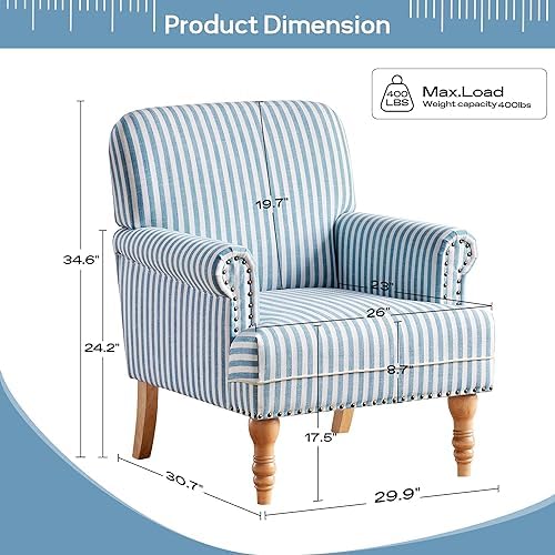 HUIMO Linen Fabric Accent Chair, Mid-Century Modern Armchair with Solid Wood ...