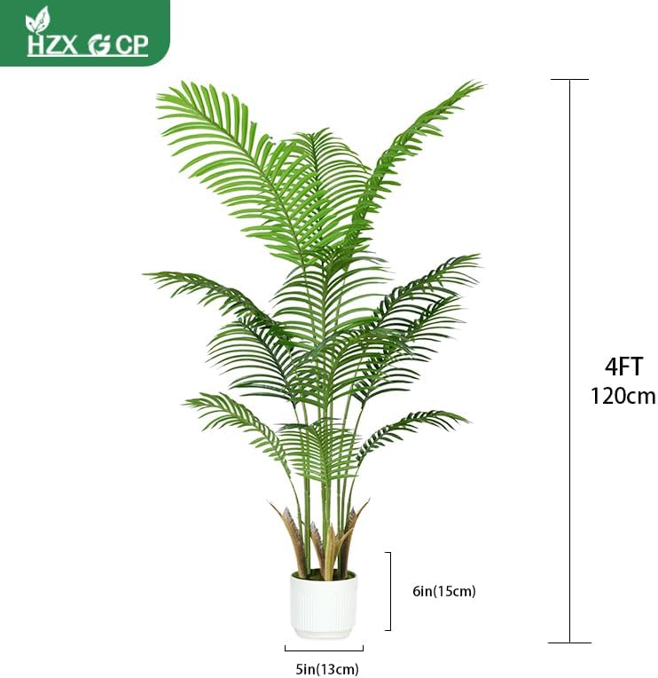 4FT Artificial Palm Tree Indoor with White Pot, Realistic Leaves, 9 Trunks Ad...