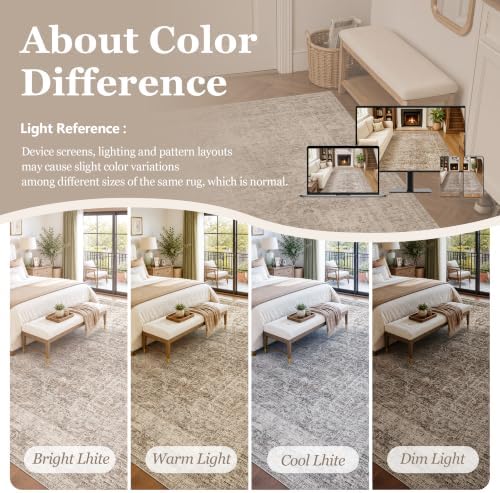 FMFUNCTEX 9x12 Washable Taupe Vintage Distressed Area Rug for Living Room