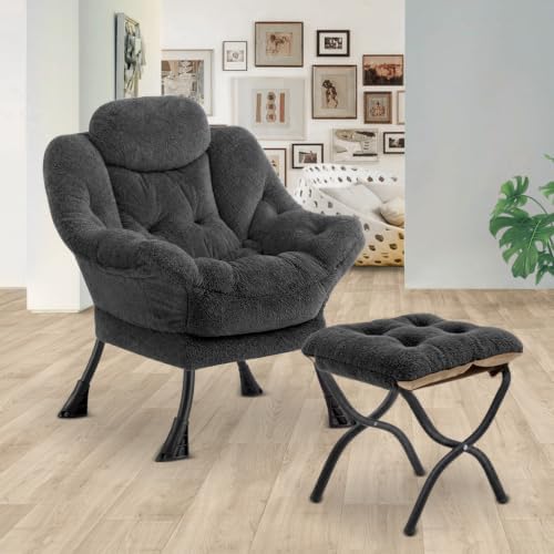 Lazy Chair with Folding Ottoman,Leisure Sofa Chair,Soft Fabric Armchair with ...