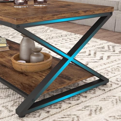 HSH 47" Rectangle Coffee Table with Storage for Living Room, Rustic Brown