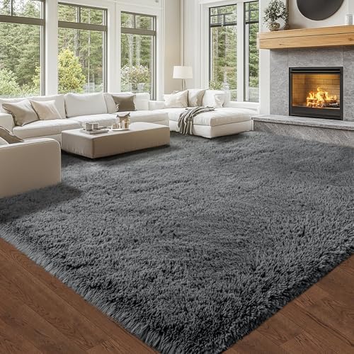 Topmaxcs Fluffy 8x10 Area Rug for Living Room – Grey Shag Plush Rugs