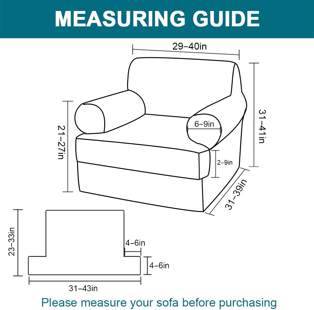 Turquoize T Cushion Chair Slipcover Armchair Slipcover for Living Room Stretc...