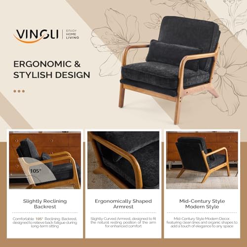VINGLI Chenille Mid-Century Modern Accent Chair, Cute Reading Arm Chair with ...