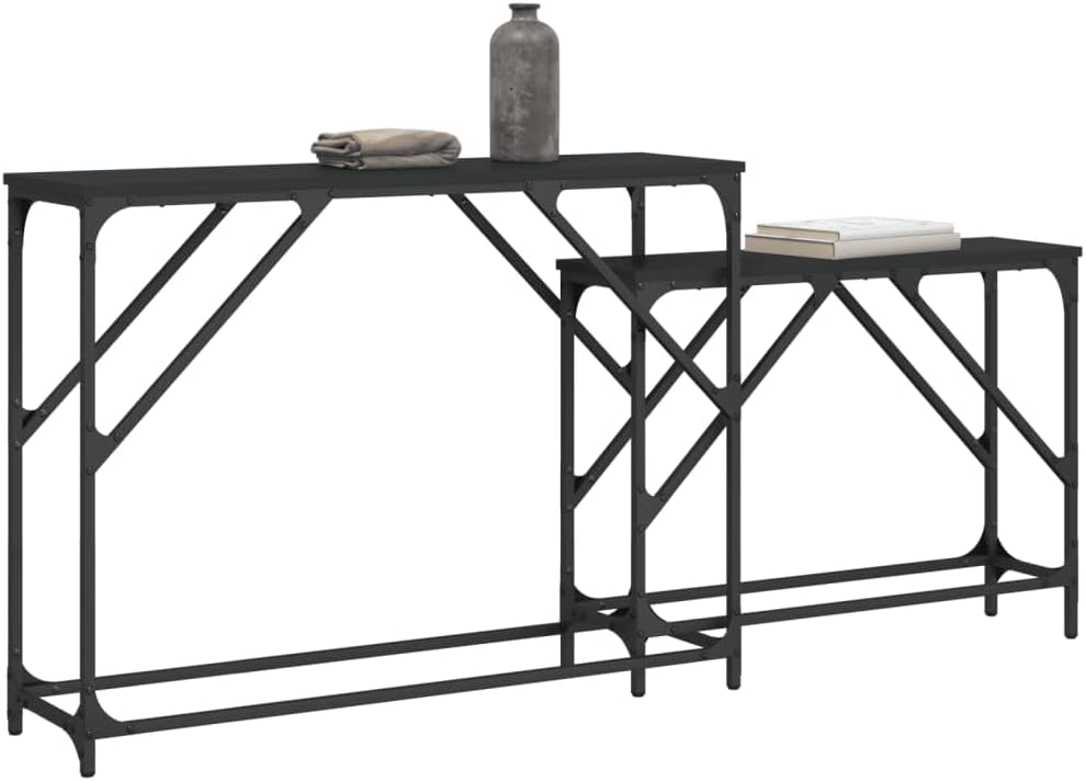 Nesting Console Tables 2 Pack Black Engineered Wood | Space-Saving Design, Me...