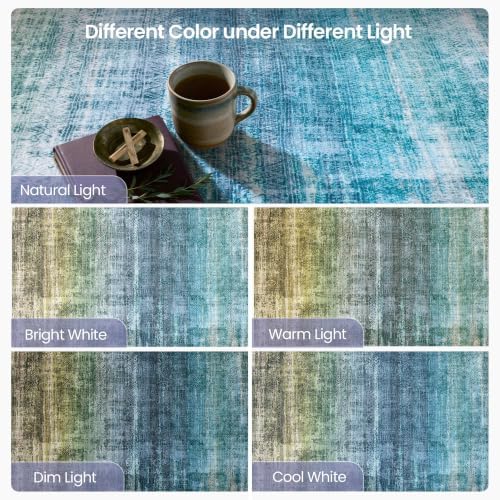 8x10 Teal and Sage Green Abstract Area Rug Living Room Boho Ombre Washable