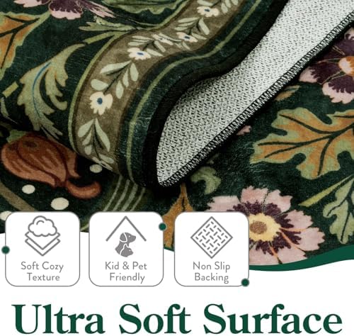 Moynesa Vintage Floral 9x12 Area Rugs, Green Washable Rugs for Living Room